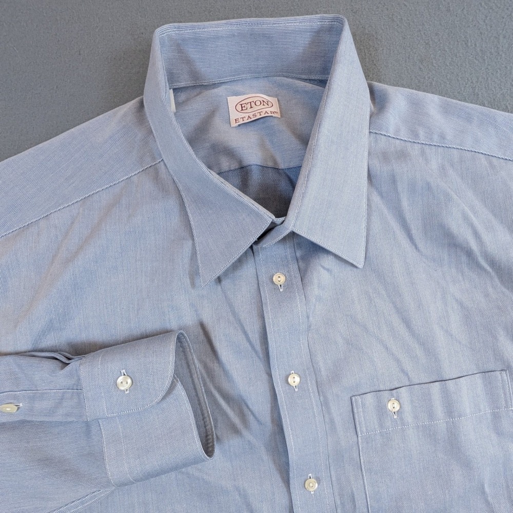Eton Etastar Button Down Shirt Men Size 20‎ Light Blue Textured Long Sleeve